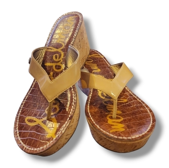 SAM Edelman ROMY WEDGE SANDAL Vegan Patent Leather women's Size 10/Tan - Picture 9 of 9